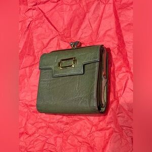 Vintage green leather Princess Gardner  kiss lock, queen, purse, wallet combo